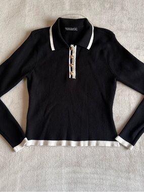 Emerson Lang Black Contrast-Trim Polo Sweater